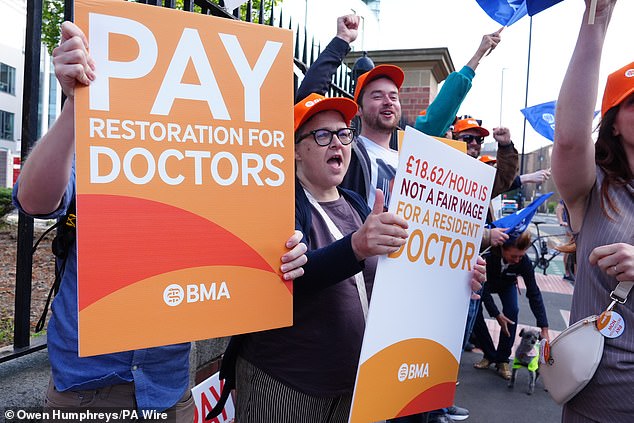 Striking doctors on the picket line earlier this year