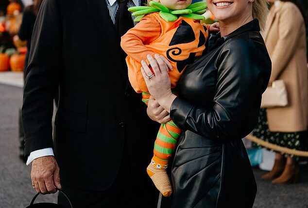 Karoline Leavitt, 28, appeared to hide her husband's face in new Instagram posts this weekend as she was accused of 'airbrushing' his visage on Halloween