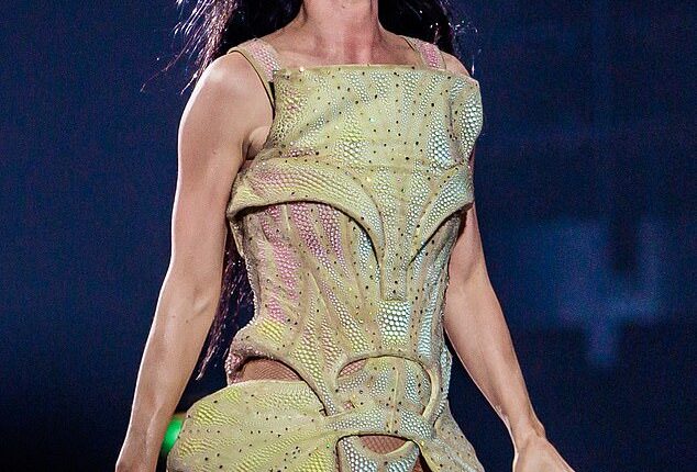 Katy Perry, 41, broke cover as she took to the stage in Bologna Italy on Sunday following ex Diplo's claims he had dated both her and her new boyfriend Justin Trudeau, 53