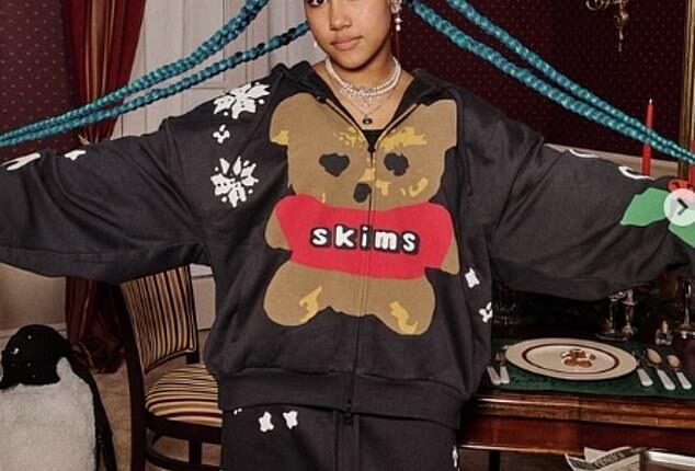 Kim Kardashian has put one of her four children to work for her $5B company SKIMS. The 45-year-old diva from Calabasas cast her mini-me daughter North West, 12, in her new holiday SKIMS ads; the collection will be released on November 20