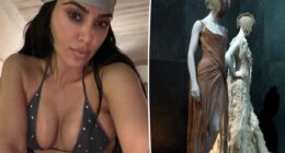 Kim Kardashian swims in the ocean wearing historic Alexander McQueen dress shown at the Met