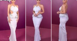 Kim Kardashian wore antique feathers on her dress at 'All's Fair' Brazil premiere