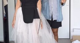 Lindy Klim left little to the imagination while getting ready for Derby Day in Melbourne (Pictured: Lindy Klim and Chris Kontos)