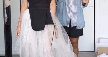 Lindy Klim left little to the imagination while getting ready for Derby Day in Melbourne (Pictured: Lindy Klim and Chris Kontos)