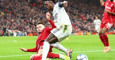 Conor Bradley (left) impressed at right back for Liverpool - dealing with the threat of Vinicius Jr