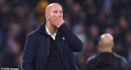 Arne Slot looks aghast at the end, with a triumphant Pep Guardiola walking off in the distance