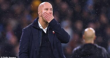 Arne Slot looks aghast at the end, with a triumphant Pep Guardiola walking off in the distance