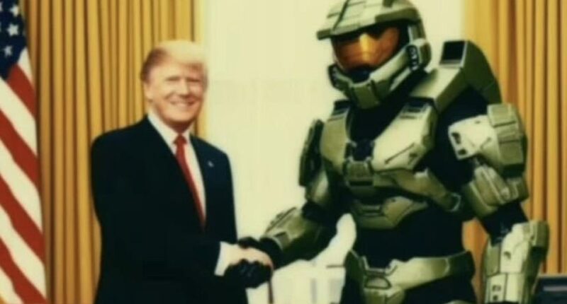 Donald Trump can now add another war he's ended to his long list of peace deals. The video game retailer GameStop announced this weekend that the 25-year 'console wars' has officially ended after Microsoft said it would release the Xbox game 'Halo' on the rival PlayStation 5. The White House took advantage of the latest gaming culture development on Monday by posting an AI-generated photo of Trump saluting the American flag outside the White House while wearing Halo protagonist Master Chief's armor.
