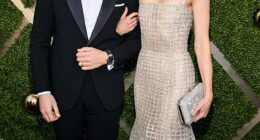 Pretty Little Liars alum Troian Bellisarior evealed she’s expecting her third child with husband Patrick J. Adams; (pictured 2024)