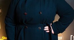 Michelle McManus, 45, displayed her incredible 9st weight loss in a stylish navy coat as she attended The Fifth Step premiere in Edinburgh, Scotland on Tuesday