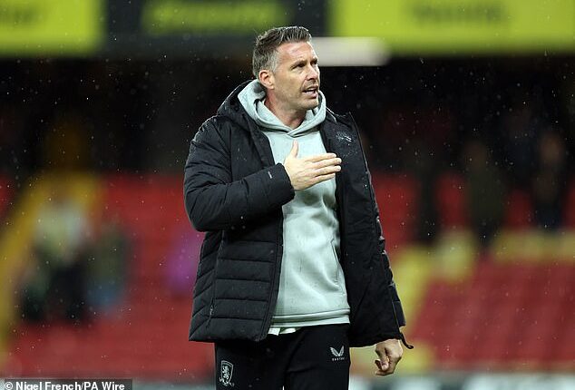 Rob Edwards will not manage Middlesbrough against Birmingham City on Saturday