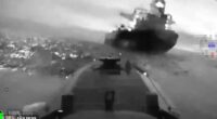 This is the astonishing moment two tankers from Russia 's 'shadow fleet' were smashed by Ukrainian sea drones and erupted into towering fireballs