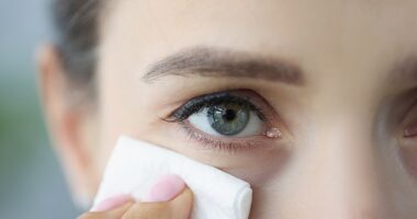 As we grow older, tear drainage often slows, eyelids loosen and sag and tear quality worsens, creating a perfect storm for tear overflow (picture posed by model)