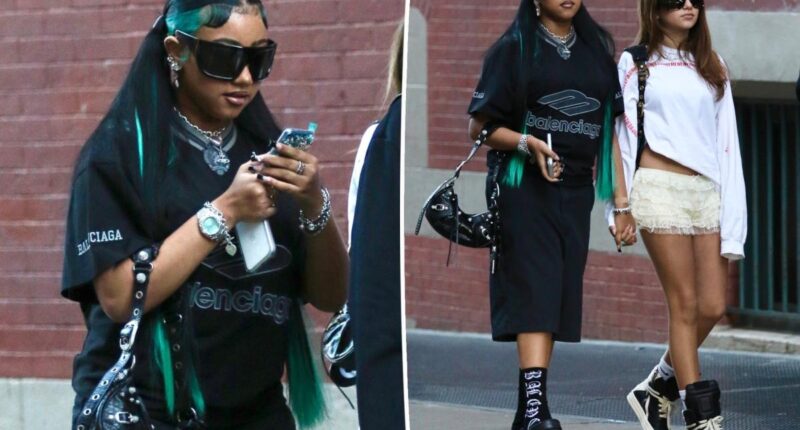 North West wears $5K Balenciaga outfit with designer Crocs in NYC