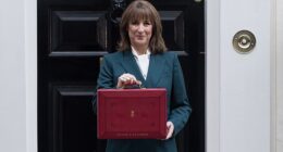 Rachel Reeves pictured outside 11 Downing Street in London on Wednesday before her Budget announcement