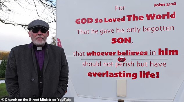 After recently giving up all of his belongings, Mick now lives in a campervan which has the bible verse John 3:16 printed on the back