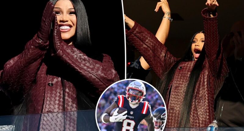 Pregnant Cardi B goes wild as she cheers on boyfriend Stefon Diggs at Patriots-Falcons game
