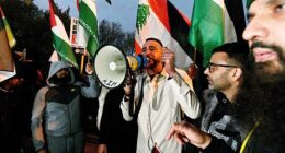 Pro-Palestine protesters descend on Villa Park ahead of match with Maccabi Tel Aviv - as Israeli fans show their support by waving flags outside ground amid police ring of steel