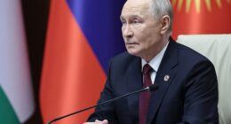 Russian President Vladimir Putin attends the summit of the Collective Security Treaty Organisation (CSTO) at the Administrative complex Yntymak-Manas Ordo, in Bishkek, Kyrgyzstan, on Thursday, Nov. 27, 2025