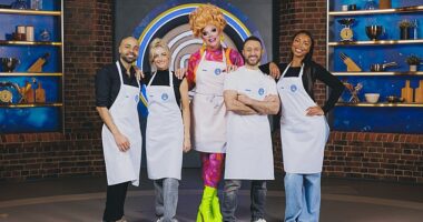 The competing chefs were paralympic basketball player Gaz Choudhry, Coronation Street's Katie McGlynn, Antony Costa from the boy band Blue, influencer Uma Jammeh, and drag artist Ginger Johnson (pictured)