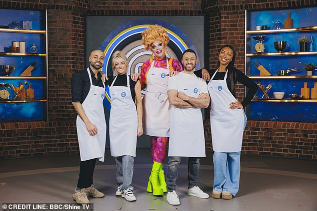 The competing chefs were paralympic basketball player Gaz Choudhry, Coronation Street's Katie McGlynn, Antony Costa from the boy band Blue, influencer Uma Jammeh, and drag artist Ginger Johnson (pictured)