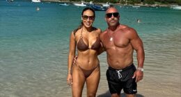 Real Housewives Of New Jersey star Melissa Gorga still looks incredible in skimpy swimwear. The 46-year-old brunette Bravo wonder was seen in a very tiny brown string bikini with gold accents as she stood on a beach