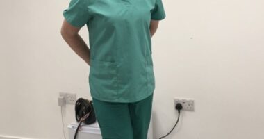 Vivienne Taylor pictured herself in medical scrubs after she had completed a course in aesthetics