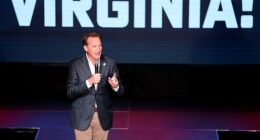 Virginia Governor Glenn Youngkin campaigns for Republican gubernatorial candidate Winsome Earle-Sears at The Salisbury Center on November 03, 2025 in Manassas, Virginia