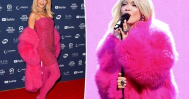 Rita Ora gives major Barbie vibes in head-to-toe pink for the 2025 Music Industry Trusts Awards