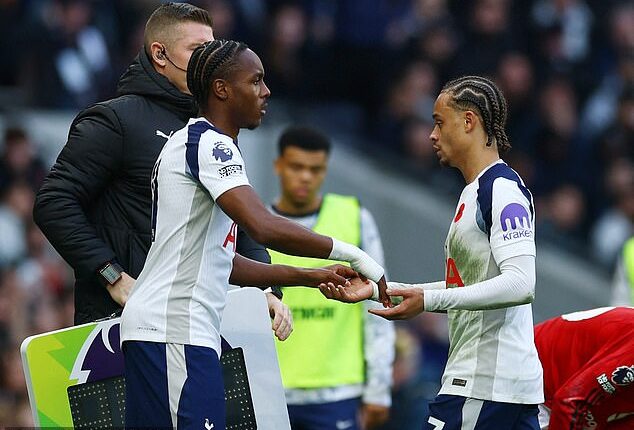 Mathys Tel came on for Tottenham against Manchester United but the substitution was booed