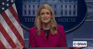 Ashley Padilla played White House press secretary Karoline Leavitt desperately trying to deflect questions about the billionaire sex trafficker's ties to Donald Trump