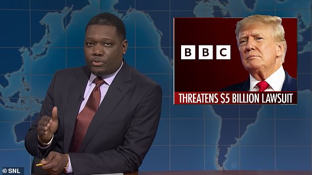On the most recent segment of Saturday Night Live's The Weekend Update, co-host Michael Che made a joke that mocked the BBC's misleading edit of Trump's January 6 speech as well as the president himself
