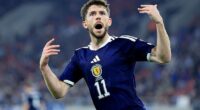 Ryan Christie celebrates after scoring Scotland's second in Greece