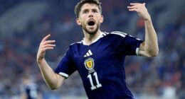 Ryan Christie celebrates after scoring Scotland's second in Greece