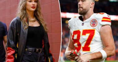 Taylor Swift jumps for joy supporting Travis Kelce at Chiefs vs. Colts game