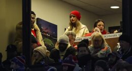 Taylor Swift is seen watching fiance Travis Kelce and the Chiefs in Buffalo in January 2024