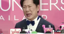 This is the moment Miss Universe boss Nawat Itsaragrisil (pictured) broke down in a tearful apology after he branded Miss Mexico, Fátima Bosch, a 'dummy', which sparked a protest