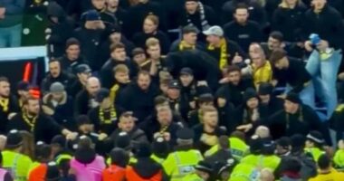 Travelling fans of Swiss side Young Boys threw punches at the police at Villa Park on Thursday