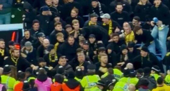 Travelling fans of Swiss side Young Boys threw punches at the police at Villa Park on Thursday