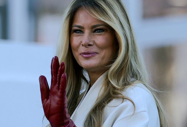 First lady Melania Trump welcomes the official 2025 White House Christmas Tree outside the White House on November 24