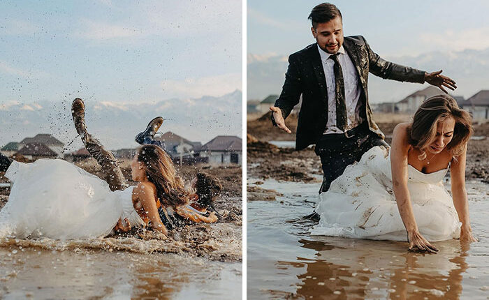This Couple Accidentally Fell Into Mud During Their Wedding Photoshoot, And Here Are The Results