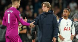 Thomas Frank (centre) said Spurs fans booing Guglielmo Vicario (left) was unacceptable