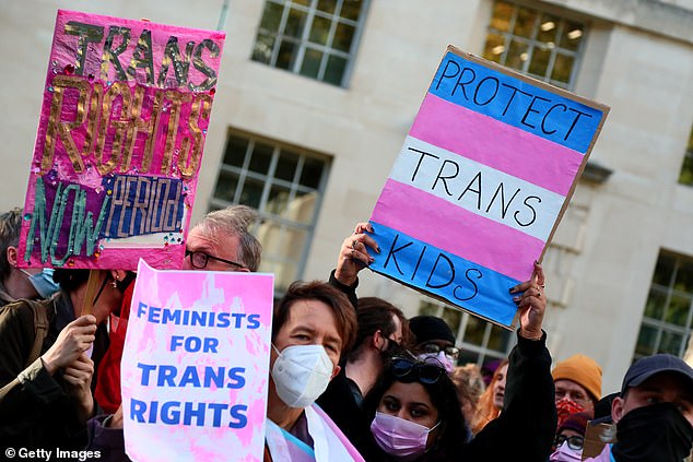 LONDON: Trans Rights activist hold placards and display banners while taking part in a counter protest,