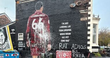 Trent Alexander-Arnold's mural in Liverpool has been vandalised with the message 'Adios el Rata' ahead of his return to the club as a Real Madrid player in the Champions League