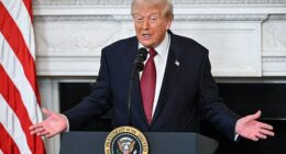 Donald Trump speaks to senators during a breakfast at the White House on Wednesday