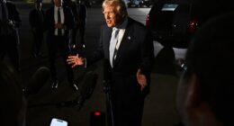 Donald Trump speaking to the press on the tarmac at Palm Beach International Airport Sunday night as the president announced he was backing the release of the Epstein files