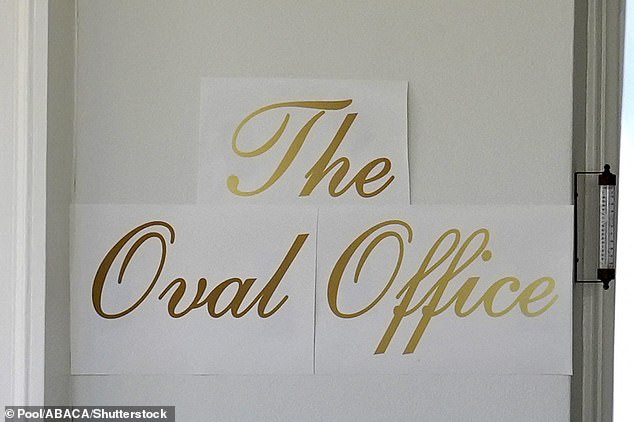 The Oval Office with a new sign up front is seen at the White House in Washington on November 5