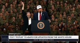 Donald Trump had Japan's new Prime Minister Sanae Takaichi jumping for joy during his remarks addressing America's 'good looking' sailors in the Tokyo region on Tuesday. U.S. troops went wild as Takaichi pumped her fist, smiled from ear-to-ear and jumped in a circle on stage aboard the USS George Washington when Trump boasted her as 'the first female prime minister in the history of Japan.' Trump made a grand entrance to his event, coming down on a giant lift and strutting out flanked by fighter jets and large missiles before inviting the new Japanese leader on stage.