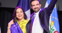 Zohran Mamdani was joined by his mother, Mira Nair, at a victory rally in Brooklyn