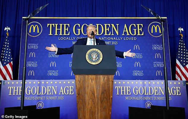 'This is also the golden age of America, because we are doing better than we've ever done as a country,' Trump said, invoking the franchise's golden branding to the room of McDonald's operators